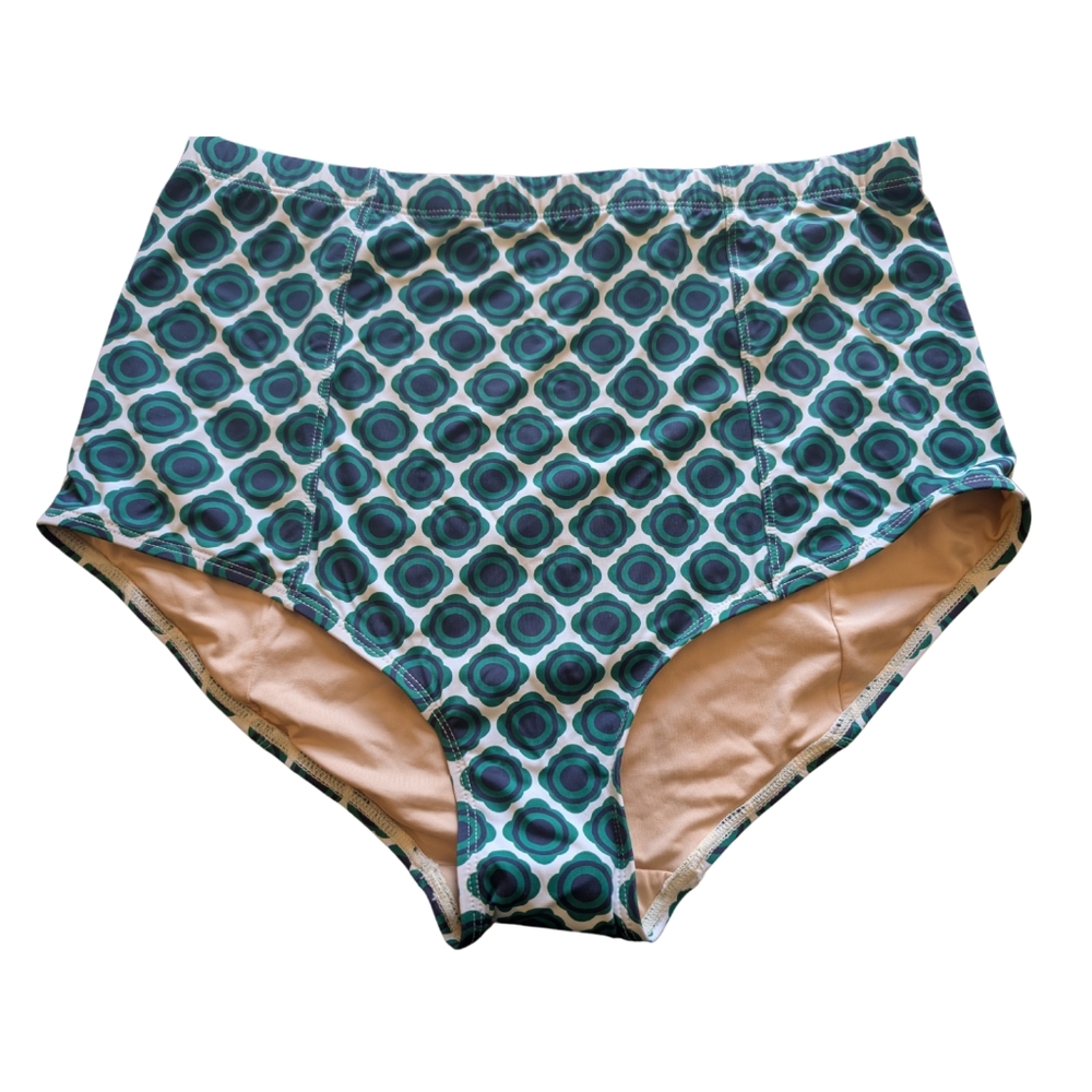 Modcloth Green and Black High-Waisted Bikini Bottoms